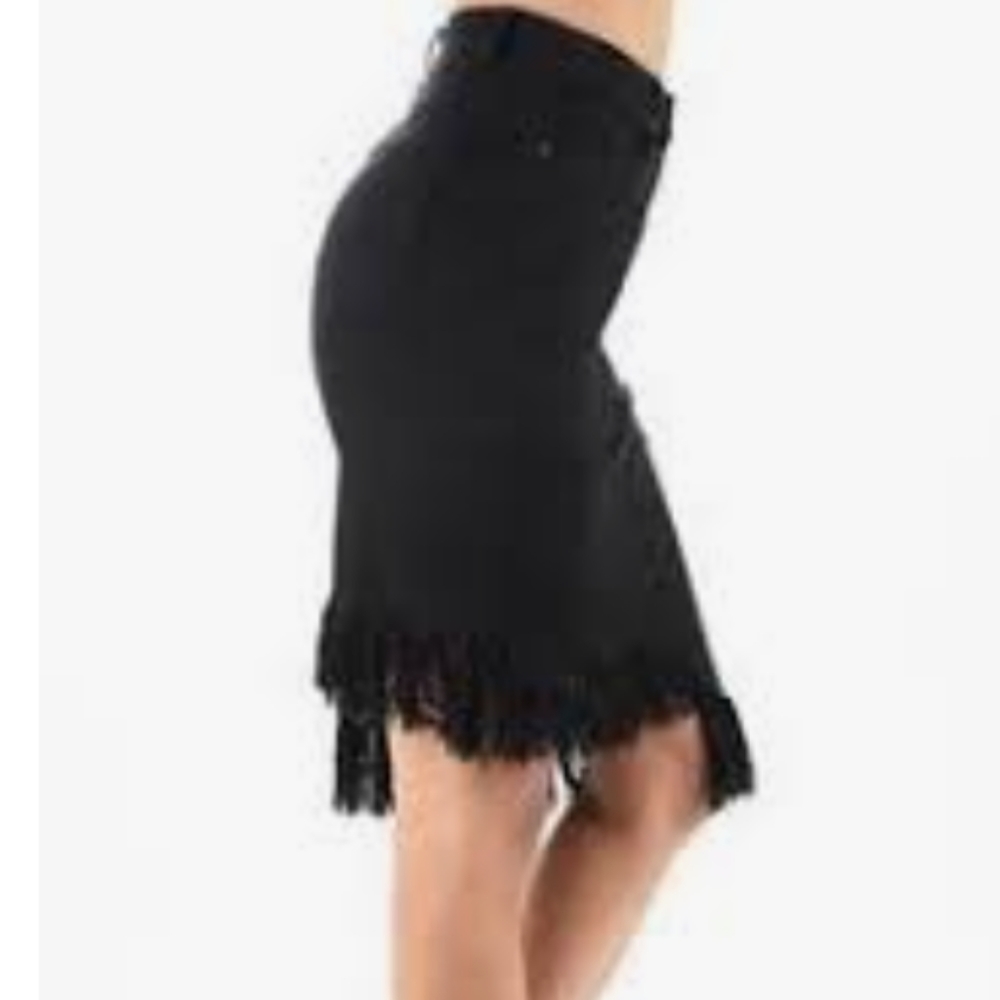 Hammer Jeans skirt High asymmetrical fringe black jean skirt size‎ Medium LA